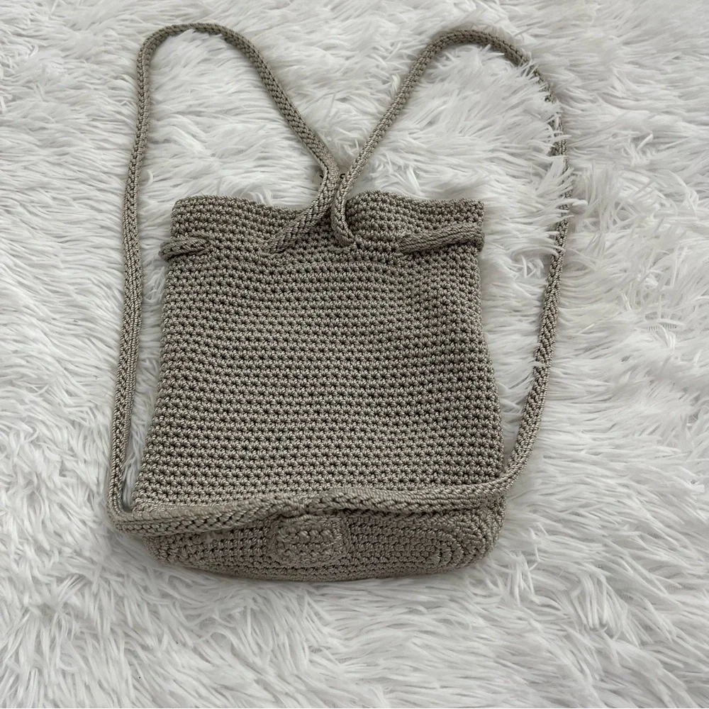 THE SAK MINI BACKPACK, GRAY/TAN COLOR. WOVEN